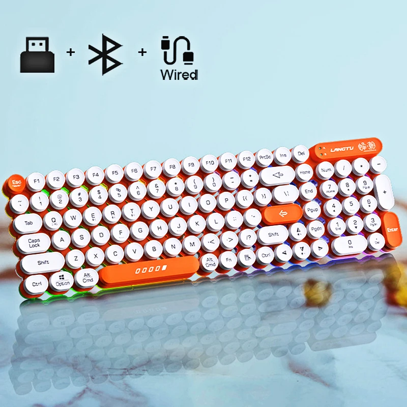 Перезаряжаемая Беспроводная Bluetooth-клавиатура в стиле панк с RGB-подсветкой, Двухрежимная игровая клавиатура с беззвучной клавишей для ноутбука