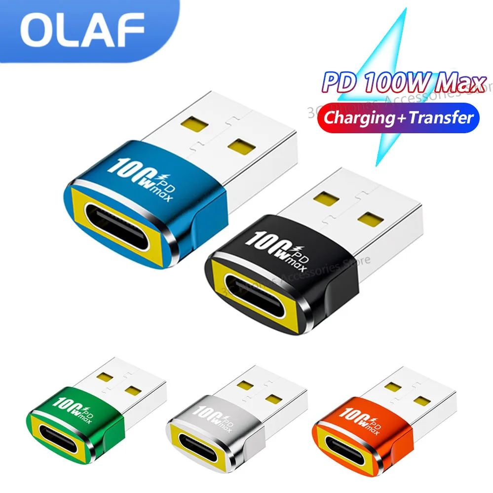 Адаптер OLAF PD 100 Вт OTG, конвертер USB в Type-C, внешний разъем «штырь-гнездо USB C» для зарядки, передачи данных, проводной гарнитуры