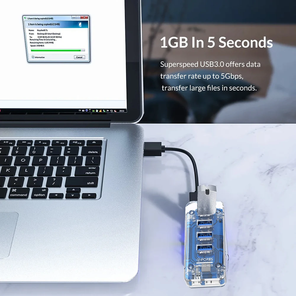 Фото USB-концентратор 4 в 1, прозрачный, 5 Гбит/с №2