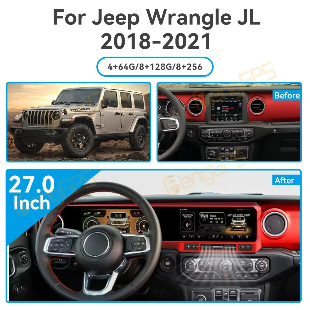 Фото Автомобильный радиоприемник Qualcomm для Jeep Wrangler JL JMAX Gladiator 2018-2022 Android, автомобильное радио, мультимедийный проигрыватель 25 дюймов, GPS-навигатор №3