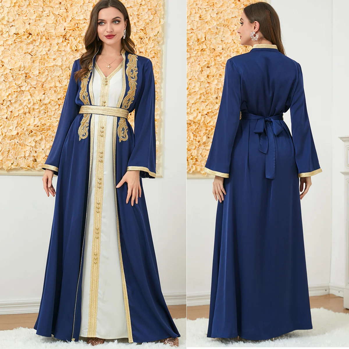 Фото Платье-Кафтан Abaya для свадьбы, новинка, Женская Одежда для танцев Musim, Осень-зима, платье из двух частей с длинным рукавом, женская одежда №4