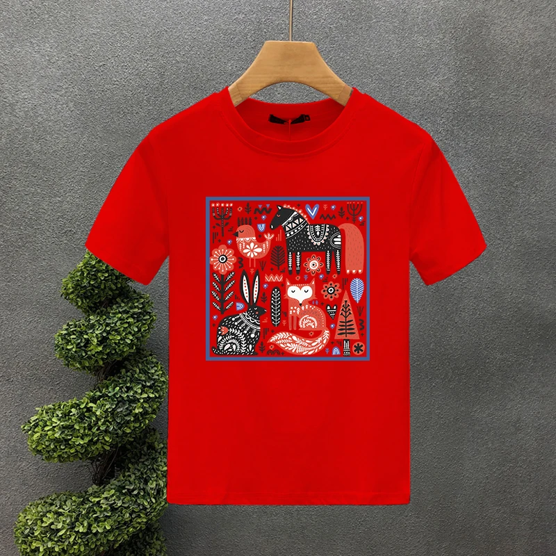 Фото 2023 горячая Корея стиль роскоши бренд Tshirt 100%хлопок ручной распиской футболки зоопарка летняя хараджуку женщин короткий рукав футболки №4