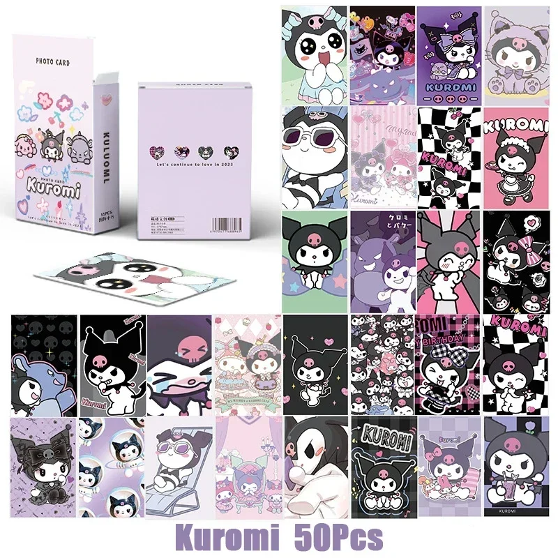 50 шт./кор. карты Sanrio Kuromi Kawaii Melody Hello Kitty Cinnamoroll Pochacco, коллекция карт для детей, подарки на день рождения, игрушки