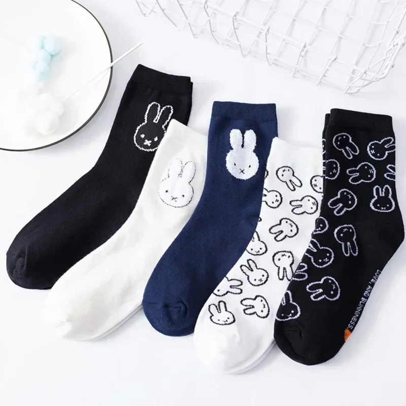 Милые носки Miffy, милые носки из чесаного хлопка с мультяшным принтом, новые милые стильные мягкие и удобные