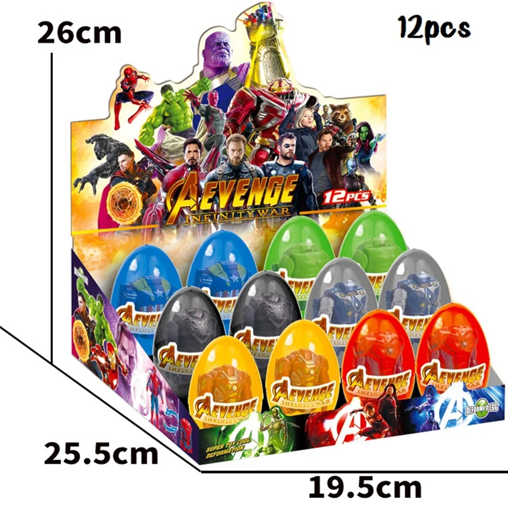 Фото Игрушки Marvel «мстители» 12 шт., Человек-паук, Железный человек, Тор, Халк, Капитан Америка, игрушки-трансформеры в виде яйца, подарок для детей №4