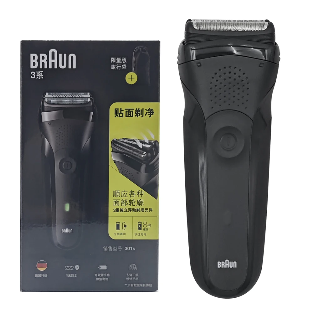 Электробритва Braun Series 3 ProSkin 301s для мужчин, перезаряжаемый станок для бритья, электробритва с сеткой, 3 плавающие бритвенные головки