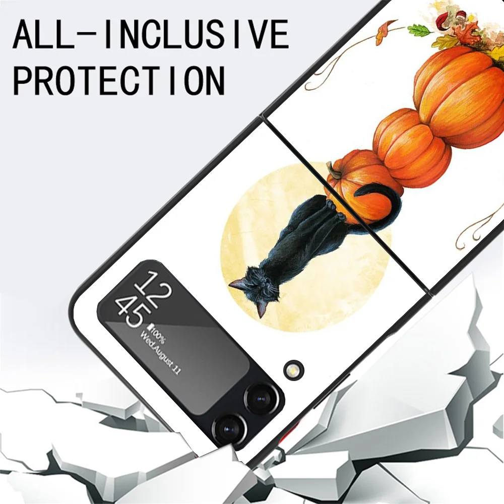 Фото Чехол для телефона Pumpkin Happy Fall Autumn для Samsung Z Flip 6 5 4 3 Galaxy ZFlip6 5G Flip5 Flip4, черный жесткий защитный чехол для камеры №3