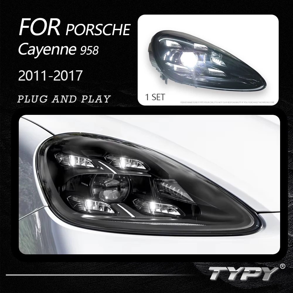 Автомобильные фары TYPY для Porsche Cayenne 958 958.1 958.2, полностью светодиодный матричный проектор, фара 2011-2017, обновление, стиль 2023 года