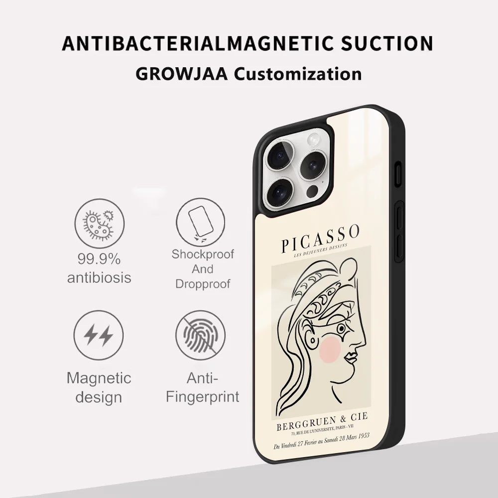 Фото P-Picasso Abstract Art Painting Phone Case For iPhone 16 15 14 13 12 11 Pro Max Plus Mini Magsafe Mirror Wireless Magnetic Cover №5