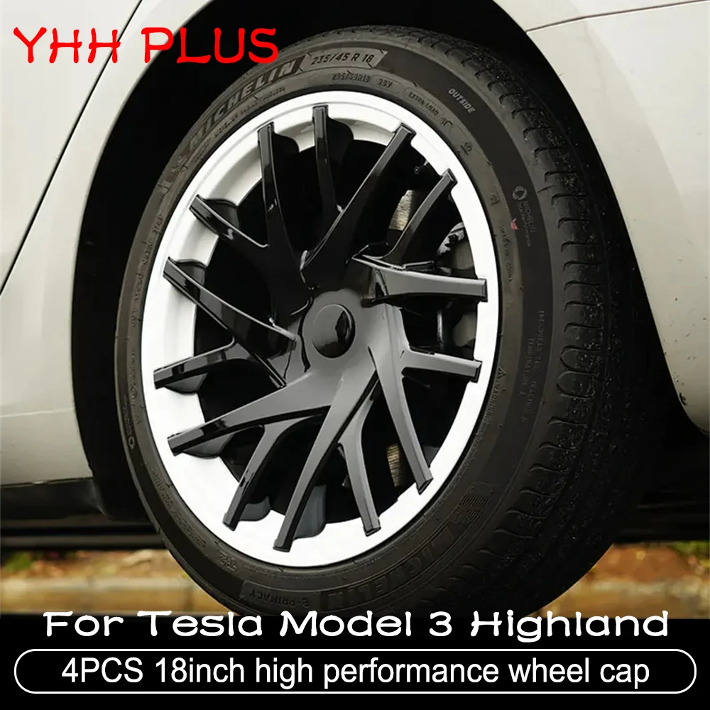 Фото 4PCS HubCap Новая Модель 3 Горец 2024 18 дюймов Производительность Колеса Крышка Полный Обод Крышка Для Tesla Замена Автомобильные Аксессуары №3