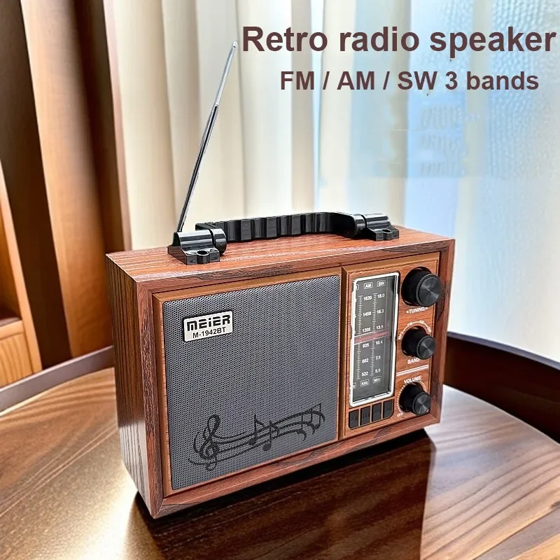 Фото MD-1942BT Винтажный радиодинамик с поддержкой Bluetooth FM AM SW 3-диапазонный HIFI стерео настольный звуковой ящик TF-карта USB AUX Многофункциональный №5