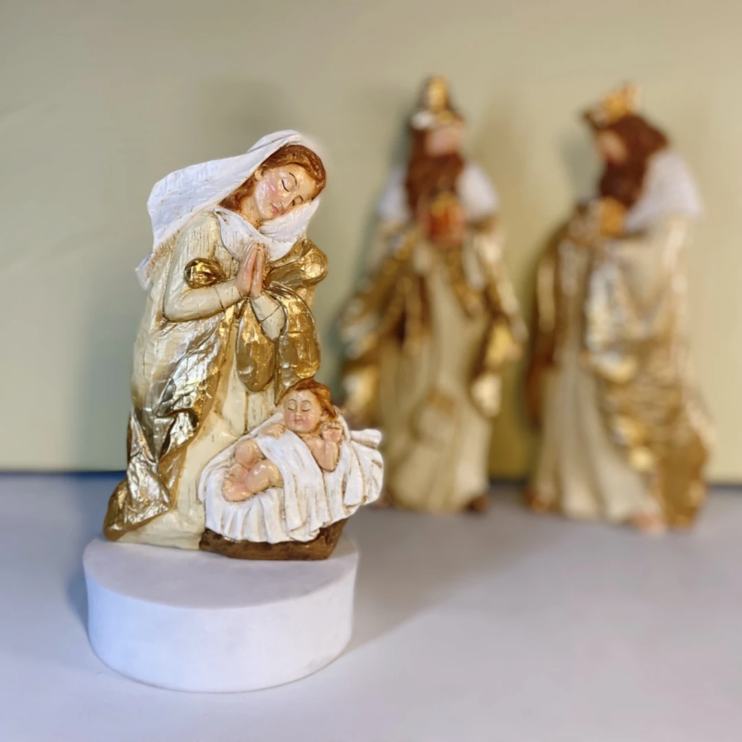 Фото Рождественские фигурки, набор сцен, Святая ясли, Рождественский декор, статуя Иисуса, кроватка, украшения, католические христианские украшения для дома №4