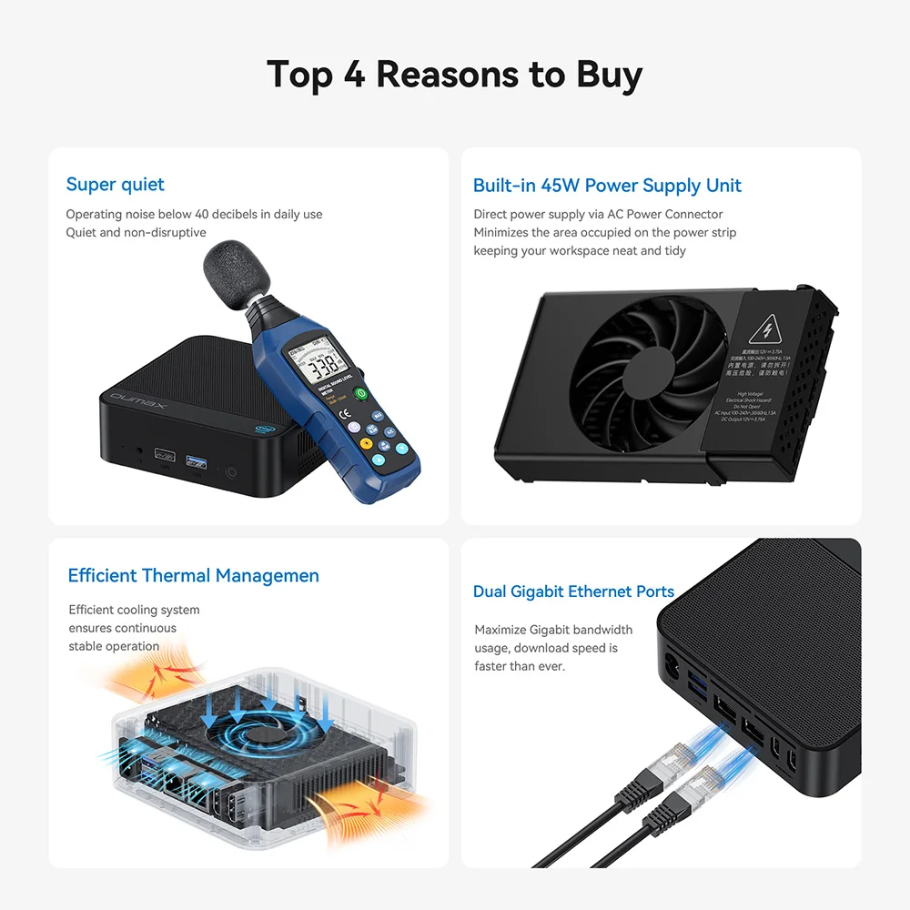 Фото OUMAX Intel Twin Lake N150 Mini PC 4C/4T Четырехъядерный Процессор 16 ГБ DDR4 RAM 500 ГБ HDD M.2 PCIe 3.0 SSD Dual HD 1000M С... №3