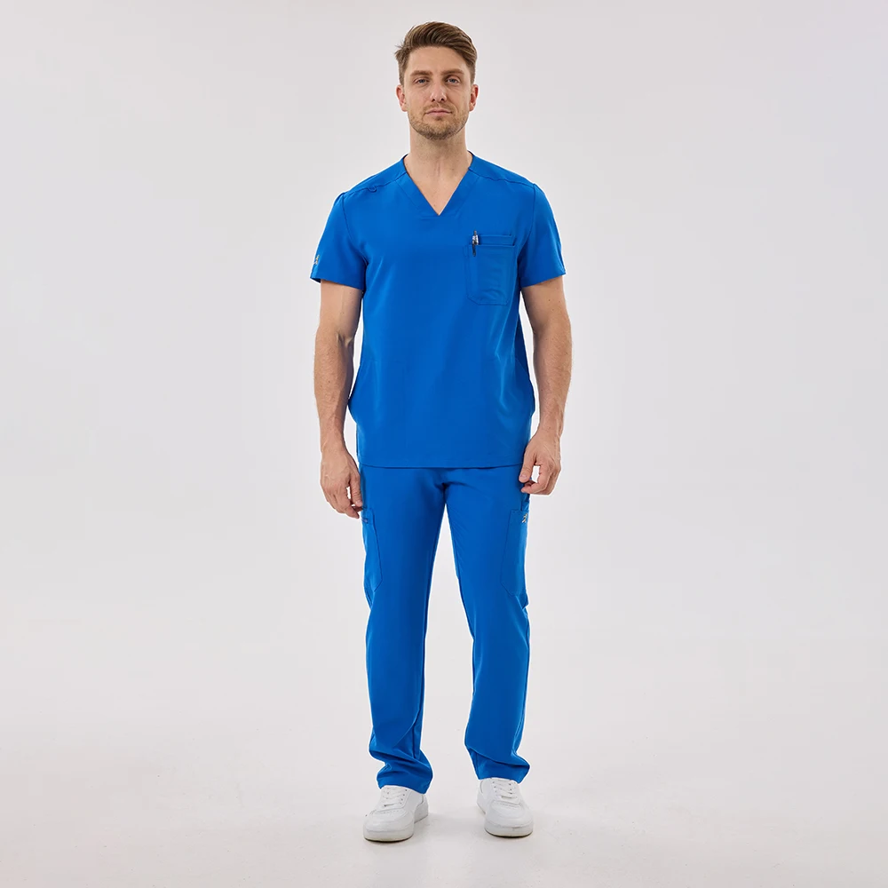 KUNGFU SCRUBS мужской медицинский комплект расширенный брючный костюм с v-образным вырезом и короткими рукавами, высококачественный костюм медсестры из дышащей ткани TRS