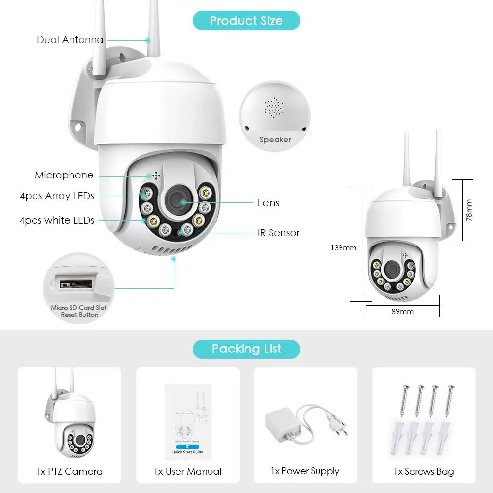 Фото Водонепроницаемая беспроводная Wi-Fi Ip-камера Ip66, 1/2/3 шт., камера видеонаблюдения высокой мощности 4 Вт с автоматическим отслеживанием, Hd Разрешение 3 Мп, камера видеонаблюдения №4