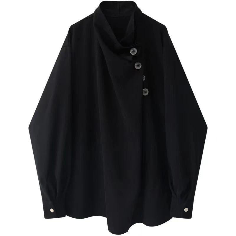 Harajuku Y2K однотонная блузка женская с длинным рукавом свободная рубашка Yohji Yamamoto асимметричный Хэллоуин ленивый хип-хоп черный топ (art.: 3920d18cbd7f8) - 3920d18cbd7f8