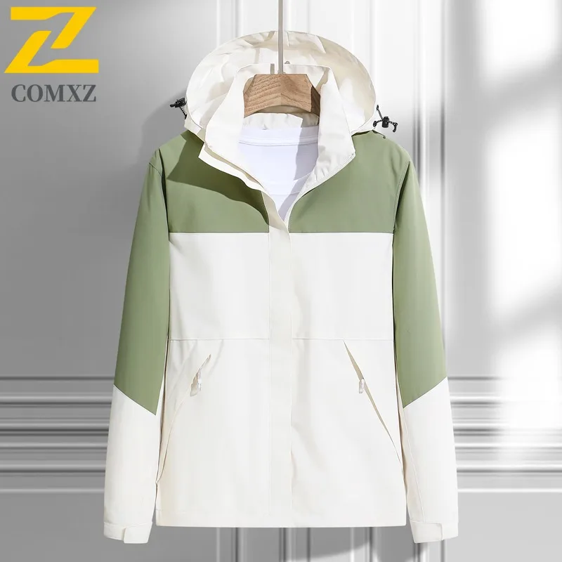 Фото COMXZ Мужская куртка Techwear 2025 Легкая ветрозащитная куртка для пешего туризма, путешествий, кемпинга, верховойдителя, осенняя свободная куртка с капюшоном №3