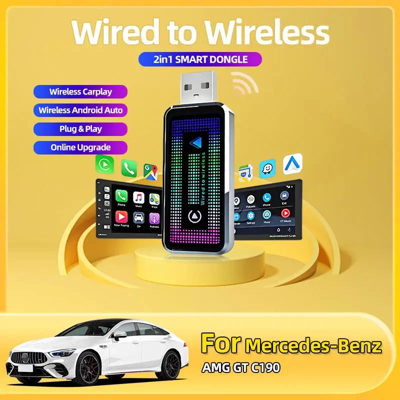 Новинка 2025 года, беспроводной адаптер CarPlay Android Auto, USB-ключ, Wi-Fi, голосовой помощник Plug and Play для Mercedes-Benz AMG GT C190