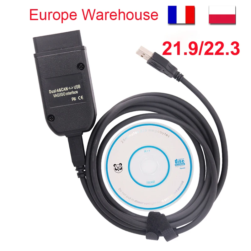 Диагностический сканер VAG COM 22,3 Hex V2, USB интерфейс VagCom 21,9 Obd2, для VW AUDI Skoda Seat, английская, французская, польская версия