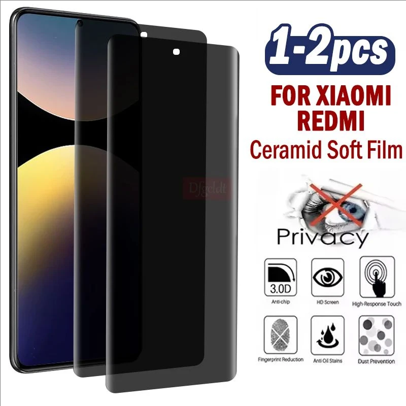 Керамическая пленка против шпионажа из 2 предметов для Xiaomi Redmi Note 14 Pro+ 5G 3D Защитная пленка для экрана с горячим изгибом для Redmi Note 13 Pro+ Мягкая пленка