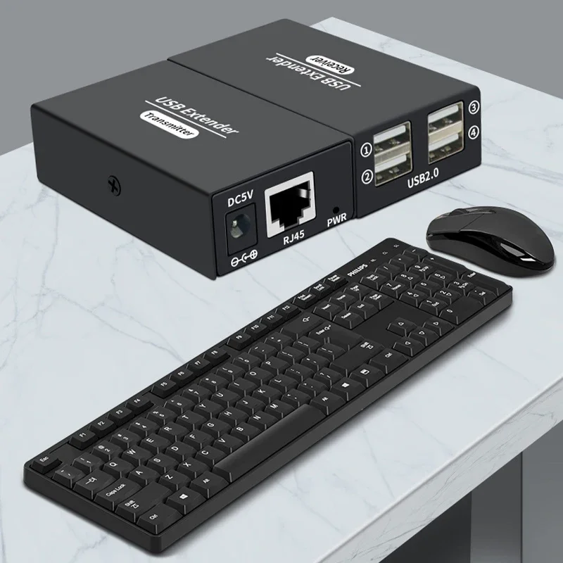 Фото 1 пара удлинительного концентратора USB 120 м через кабель Ethernet RJ45 Cat6 POC 4 USB-порта для клавиатуры, мыши, принтера, сканера №5