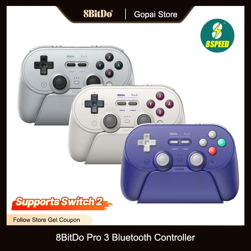 Беспроводной Bluetooth-контроллер 8BitDo Pro 3, Джойстики TMR, с зарядной док-станцией для коммутатора 1/2 Windows, Apple, Android, SteamOS ﻿ Видеоигры и аксессуары