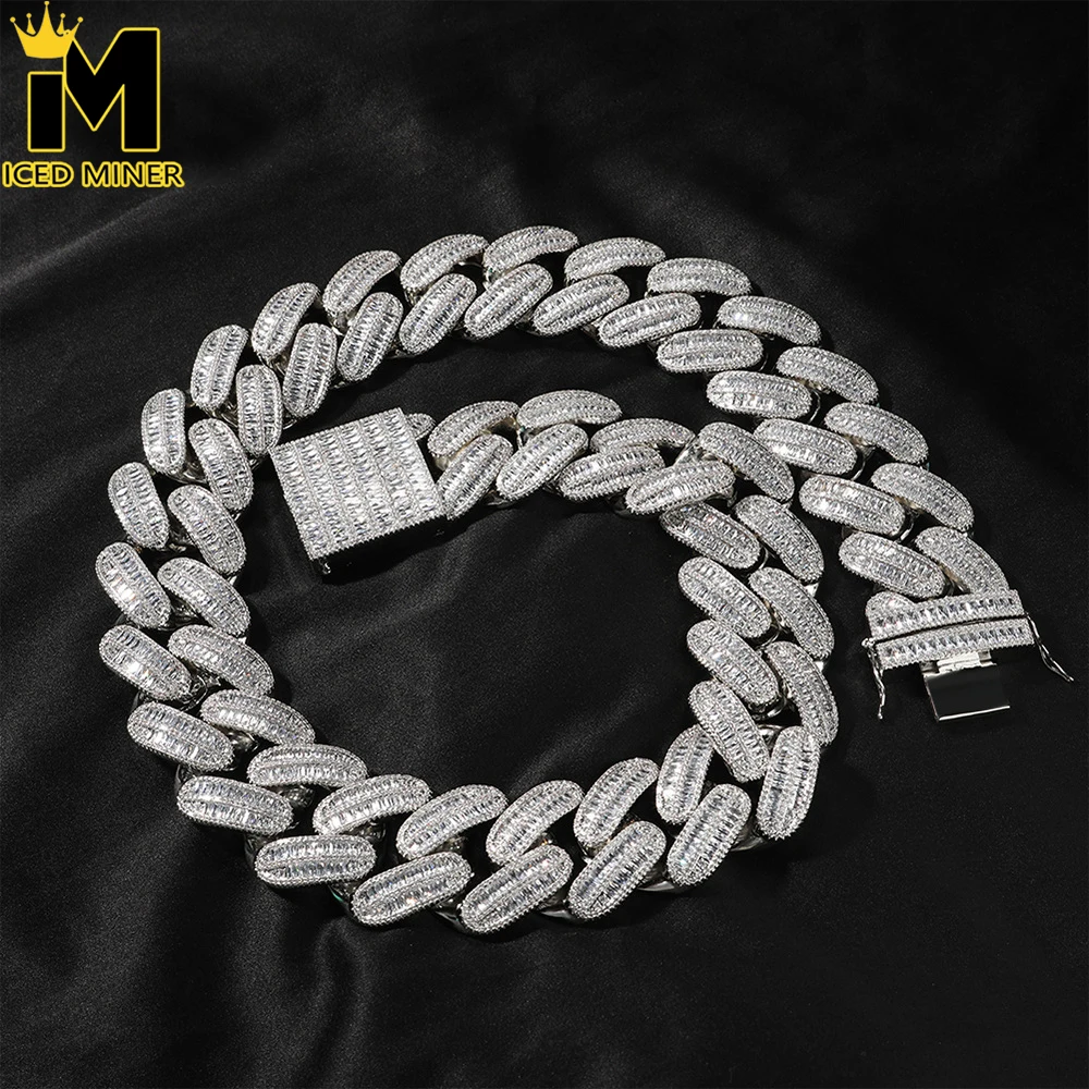 Icedminer 40 мм багет циркон кубинская цепочка ожерелье Iced Out для мужчин и женщин модные ювелирные изделия в стиле хип-хоп Бесплатная доставка