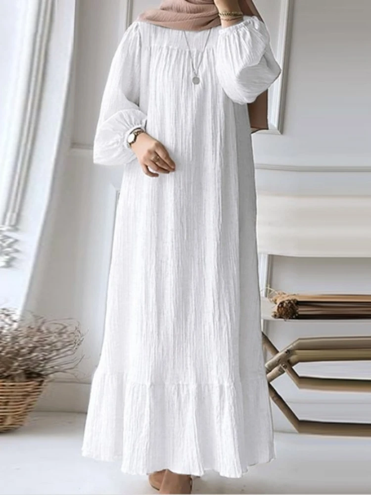 Фото ИД мусульманское платье для женщин винтажное с оборками на подоле Abaya марокканские вечерние платья Рамадан на шнуровке кафтан мусульманский Дубай Арабский длинный халат 2024 №3