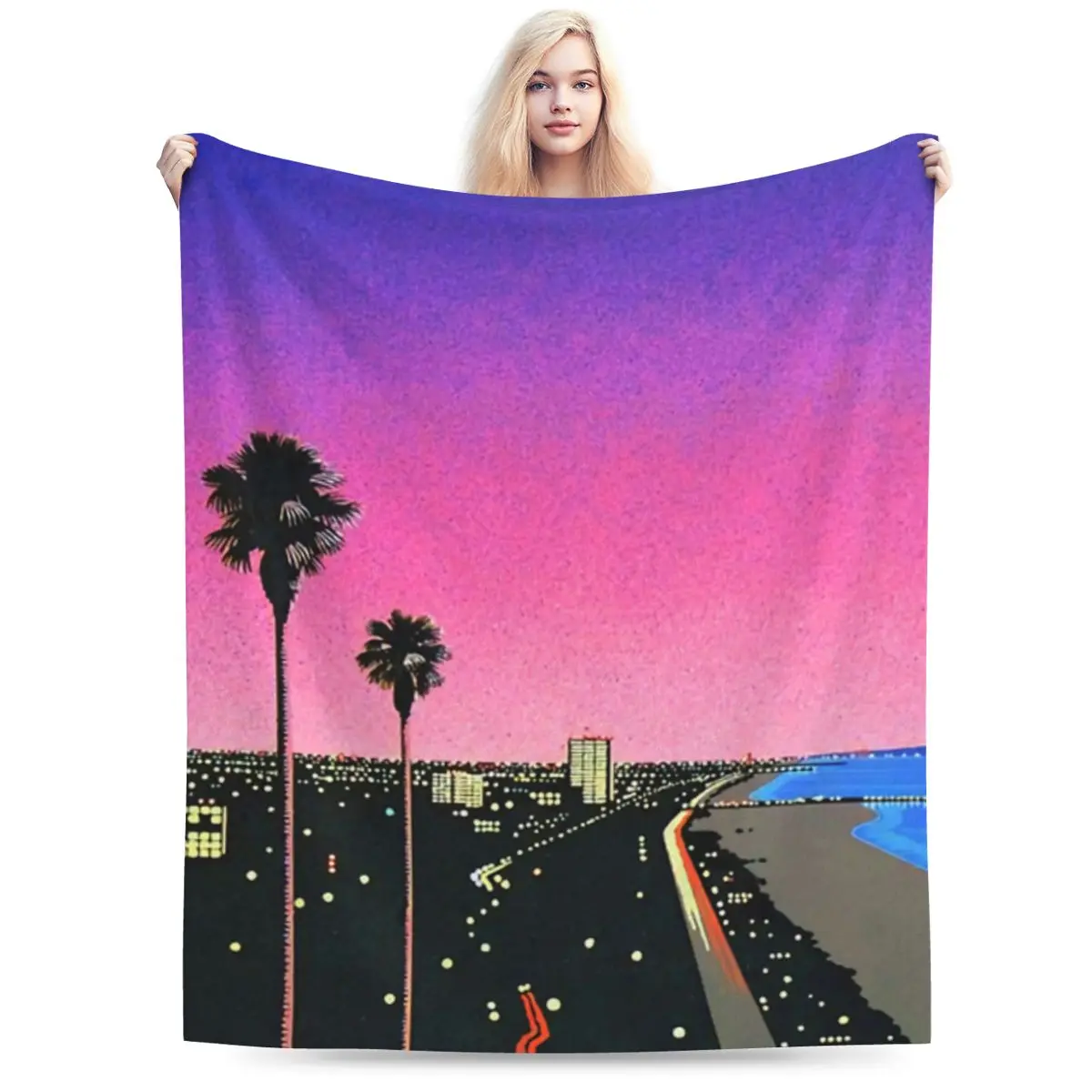 Фото Влажное одеяло Klopo Hiroshi Nagai Vaporwave Pantai, ультрамягкое одеяло из микрофлиса №4