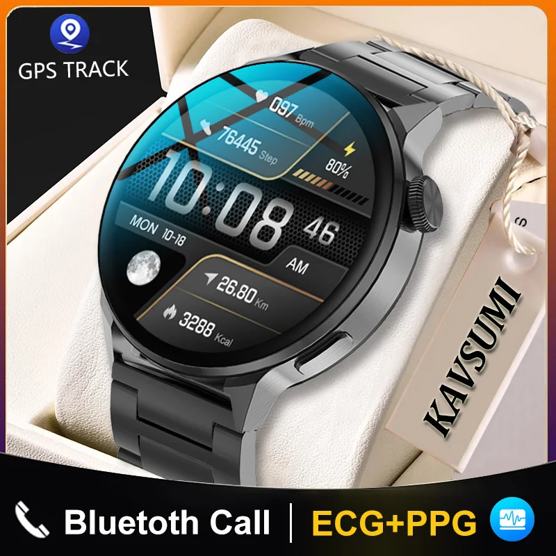 Новинка 390*390 умные часы с HD-экраном, мужские Bluetooth-часы для звонков, спорта, GPS-трека, пользовательский циферблат, пульсометр, ЭКГ, PPG умные час...