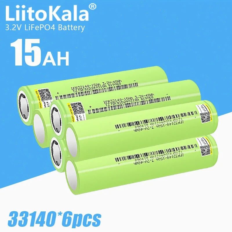 6 шт. LiitoKala 32140 3,2 В 15 Ач Lifepo4 аккумулятор Diy 12 В 24 В 36 В 48 В электрический велосипед скутер мотоцикл EV RV солнечный свет