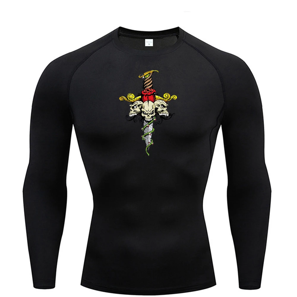 Camiseta masculina de segunda pele correndo, esportes de proteция solar Fitness Rashgarda, mangas compridas MMA, camisa de compr