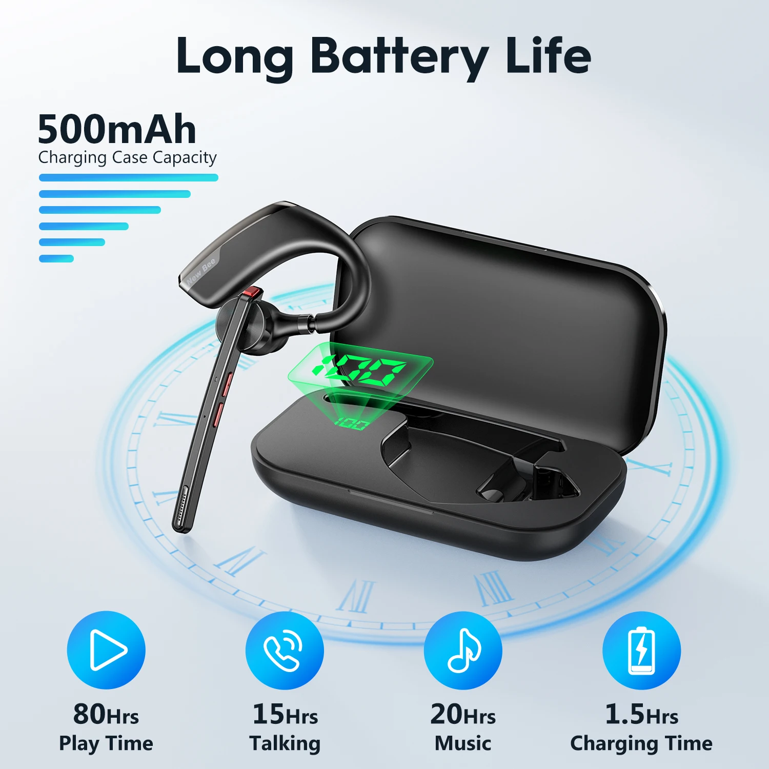 Фото Новая гарнитура Bee M51 Bluetooth V5.2, деловые наушники, беспроводные наушники с ушным крючком, наушники с двумя микрофонами CVC8.0 с шумоподавлением №2