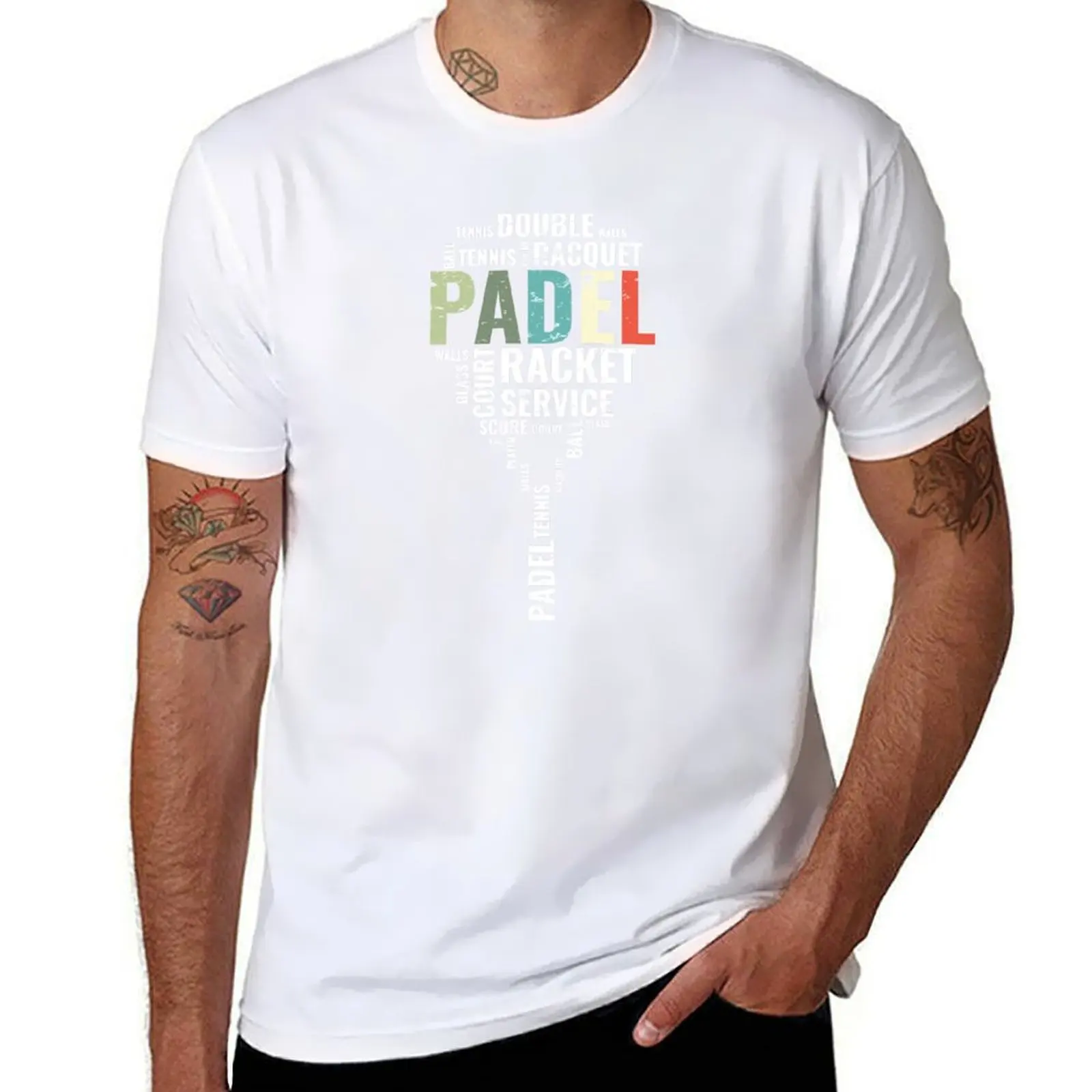 Винтажная футболка Padel Wordcloud Padel Racket, мужская футболка из 100% хлопка, роскошная футболка