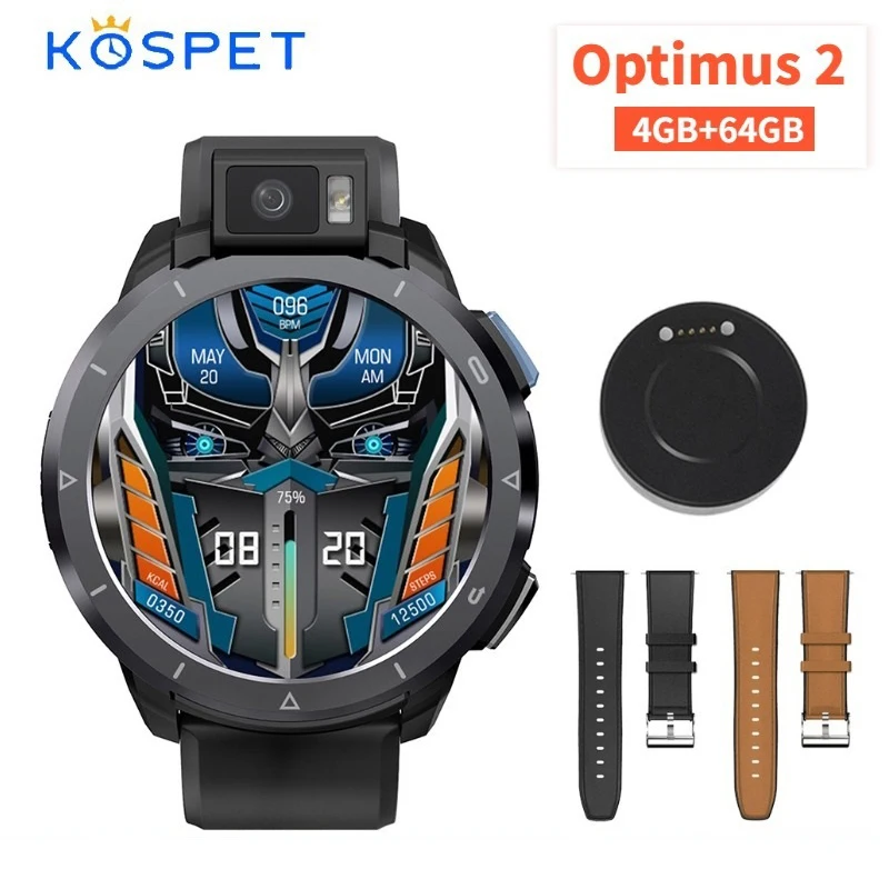 Смарт-часы KOSPET Optimus 2 мужские, 4G, 4 + 64 ГБ, 13 МП, 2260 мА · ч, 1,6 дюйма, Android 10,7, Wi-Fi