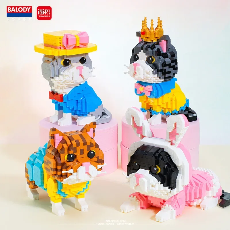 Balody Cartoon Cute Cat Micro Blocks Cats Pet Kawaii Building Blocks Educational DIY Model Bricks Toys Kids Birthday Gifts 18407