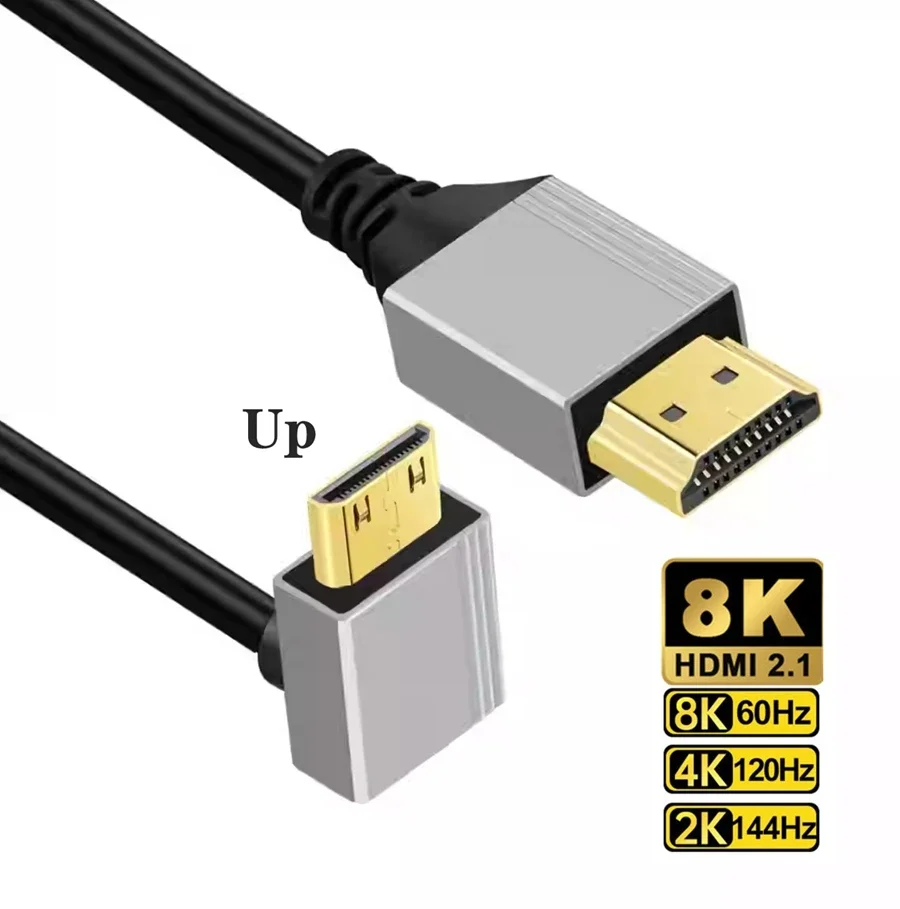 90-градусный кабель 8K 5K Micro HDMI к HDMI, совместимый с углом вверхлевогоправого угла HDMI 2,1 В для ТВ, ПК, цифровой камеры, планшета Sony A6400 GH4 (art.: 3920cec9defa8) - 3920cec9defa8