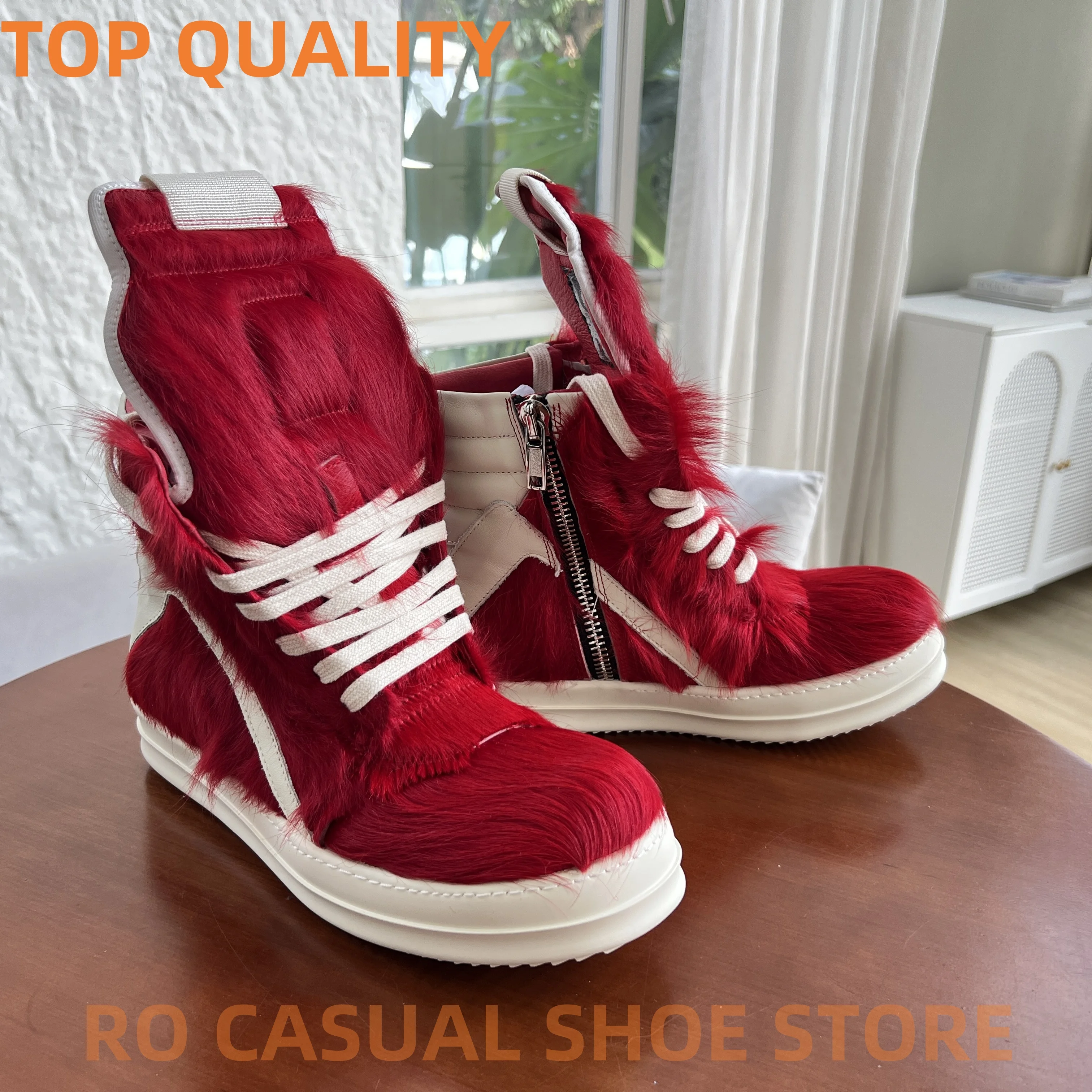 Ricks Genious Red Horse hair High Top Geobasket Party мужская обувь Женские кроссовки Owens Design Повседневные ботинки и обувь