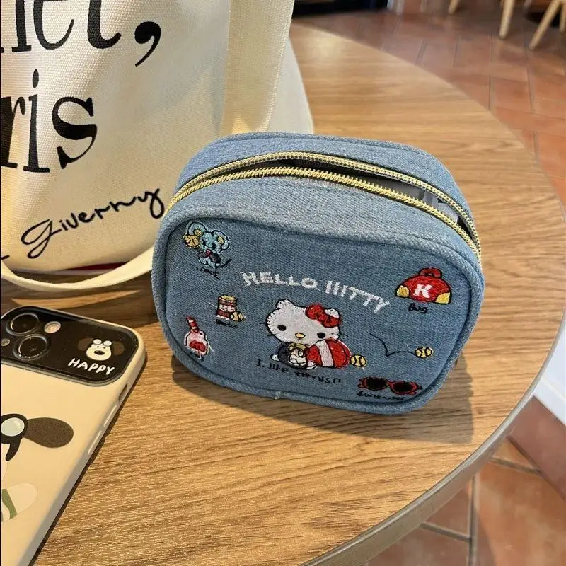 Sanrio Kawaii Hello Kitty ковбойская сумка для хранения с вышивкой, портативная сумка для хранения, универсальная большая вместительная косметичка, канцелярская сумка, подарок