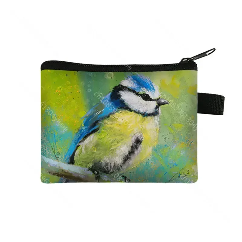 Фото Милые птицы Goldfinch/Blue Marsh Tit Print Кошелек для монет Coal Tit Женский кошелек ID Кредитная карта Ключ для наушников Держатель для денег Сумки для монет №2