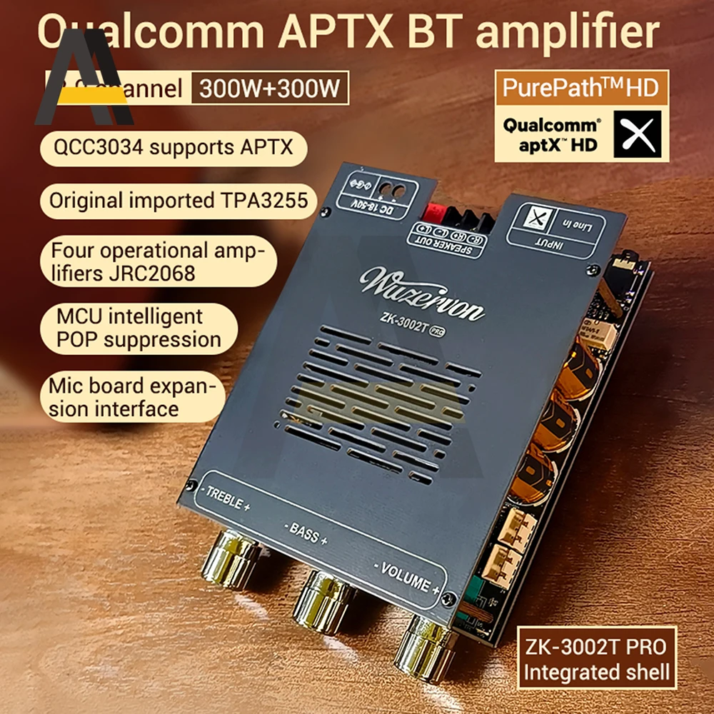 Фото ZK-3002T PRO DC 18-50 В плата усилителя Bluetooth с расширителем сабвуфера TPA3255 2,0 + канал мощности 300 Вт + 300 Вт + сабвуфер №4