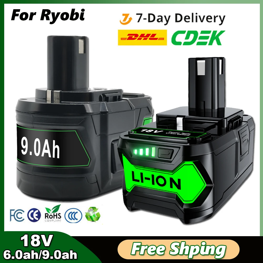 Фото Аккумулятор 9000 мАч для Ryobi P108, литий-ионная аккумуляторная батарея 18 в, BPL1820, P108, P109, P106, P105, P104, RB18L50, аккумулятор для электроинструмента №1