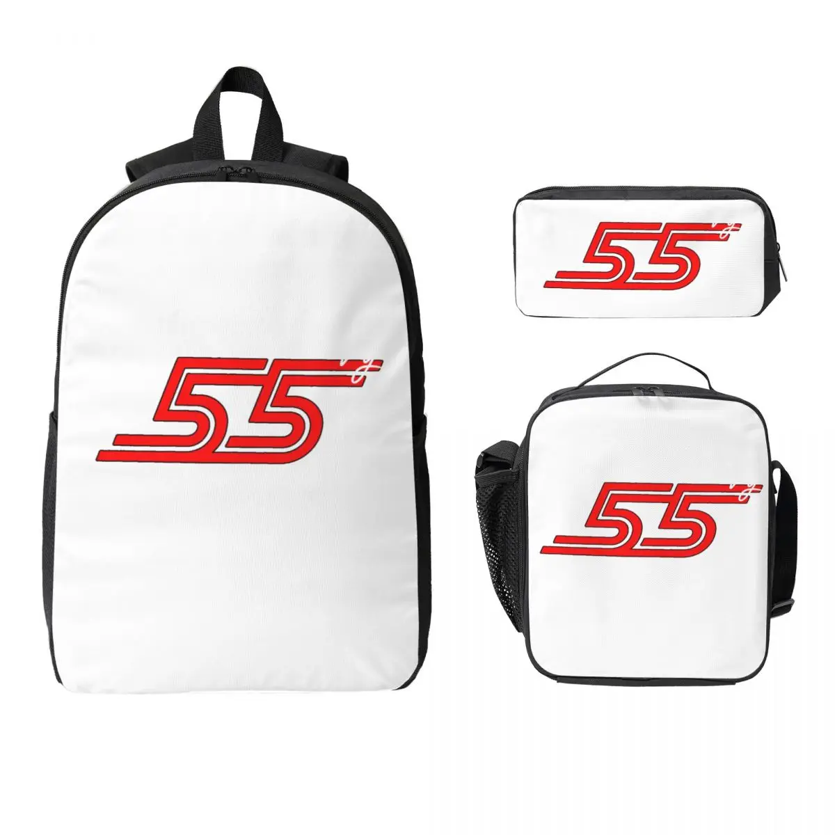 Carlos Sainz Jr F1 Signature Graphic — темный рюкзак для студентов, школьная сумка для мальчиков и девочек, 3 шт., изолированная сумка для обеда, пенал
