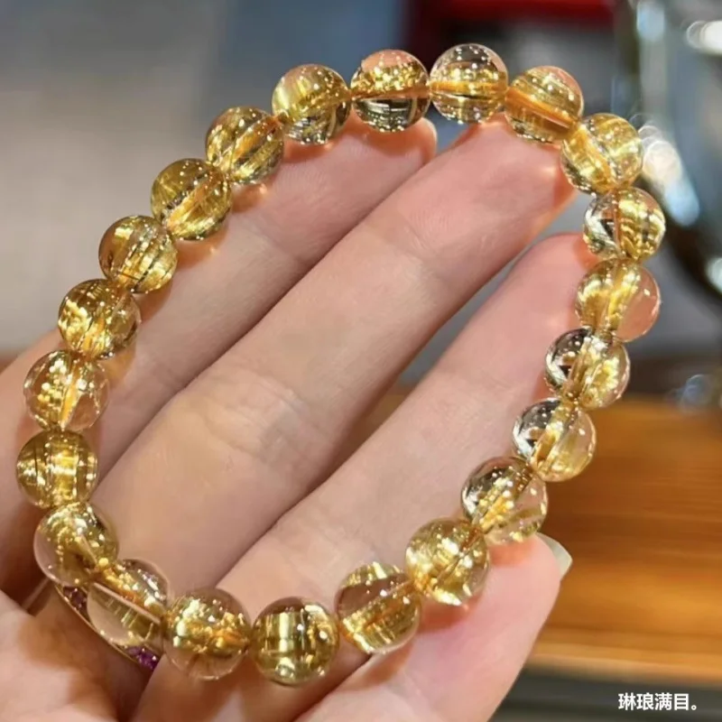 Brazil Natural Gold Rutilated Quartz Bracelet Grade Rutile Single-Wrap Bracelet Men and Women Co