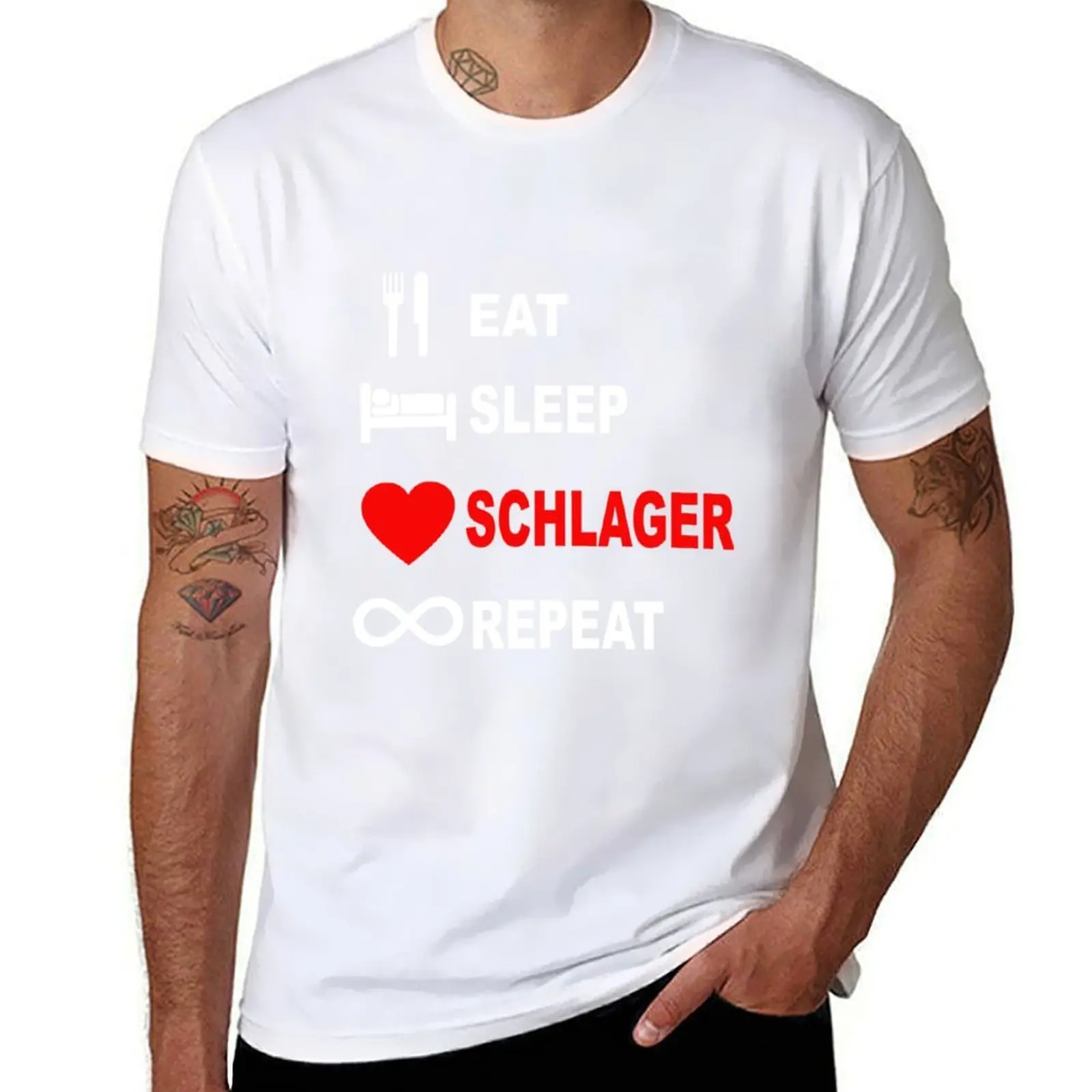 Футболка Eat Sleep Schlager Repeat Schlagermusik Herz Musik, хлопковая футболка, мужская футболка из 100% хлопка, футболка люксового бренда