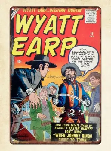 Металлическая продуктовая вывеска Wyatt Earp-Западный истребитель 1958 комиксы металлический жестяной знак