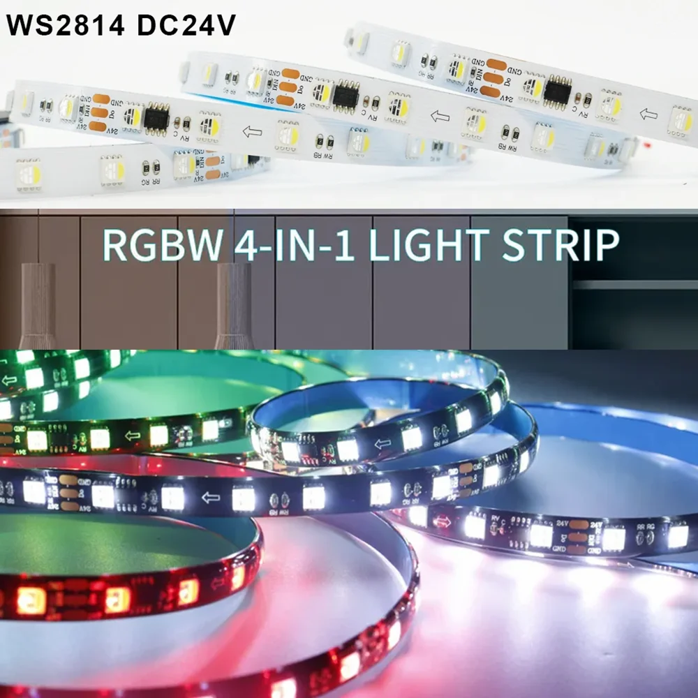 Фото Светодиодная лента DC12V WS2814, черная печатная плата, 5 м, 150 светодиодов/300 светодиодов, IP30/65/67 RGBLed, RGBWW, адресная пиксельная SMD5050 №5