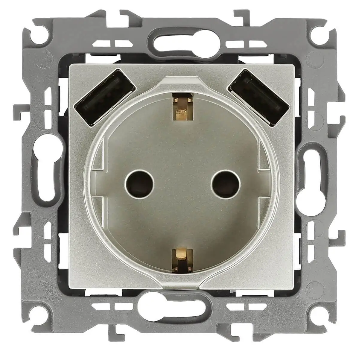 Розетка Intro Solo Schuko P+E 16A 250V со шторками 2хUSB перламутр 12-4109-15 Б0047849