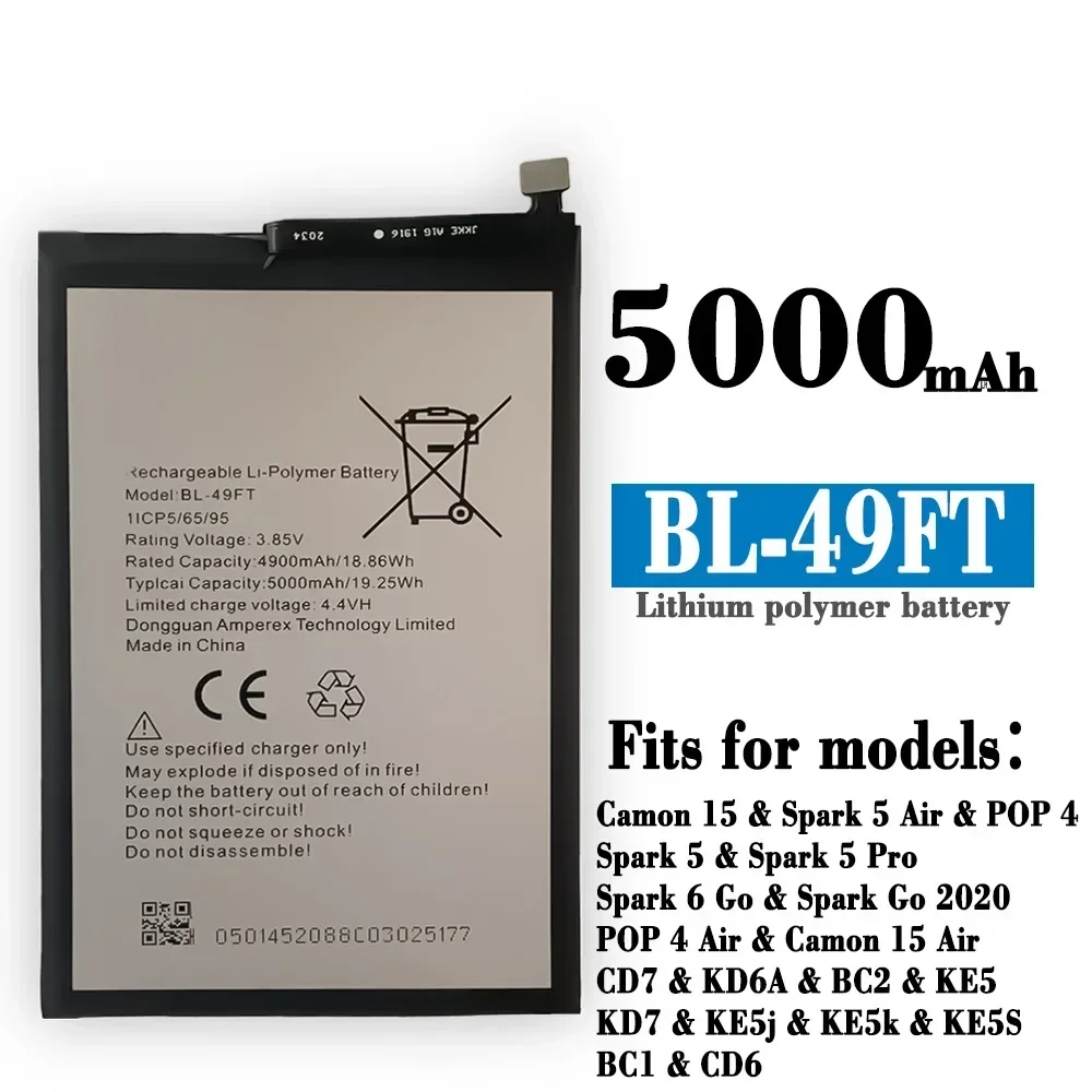 Высококачественная сменная батарея BL-49FT для Tecno Camon 15 Spark 5 Air KE5 6 KE5j, встроенная батарея для мобильного телефона