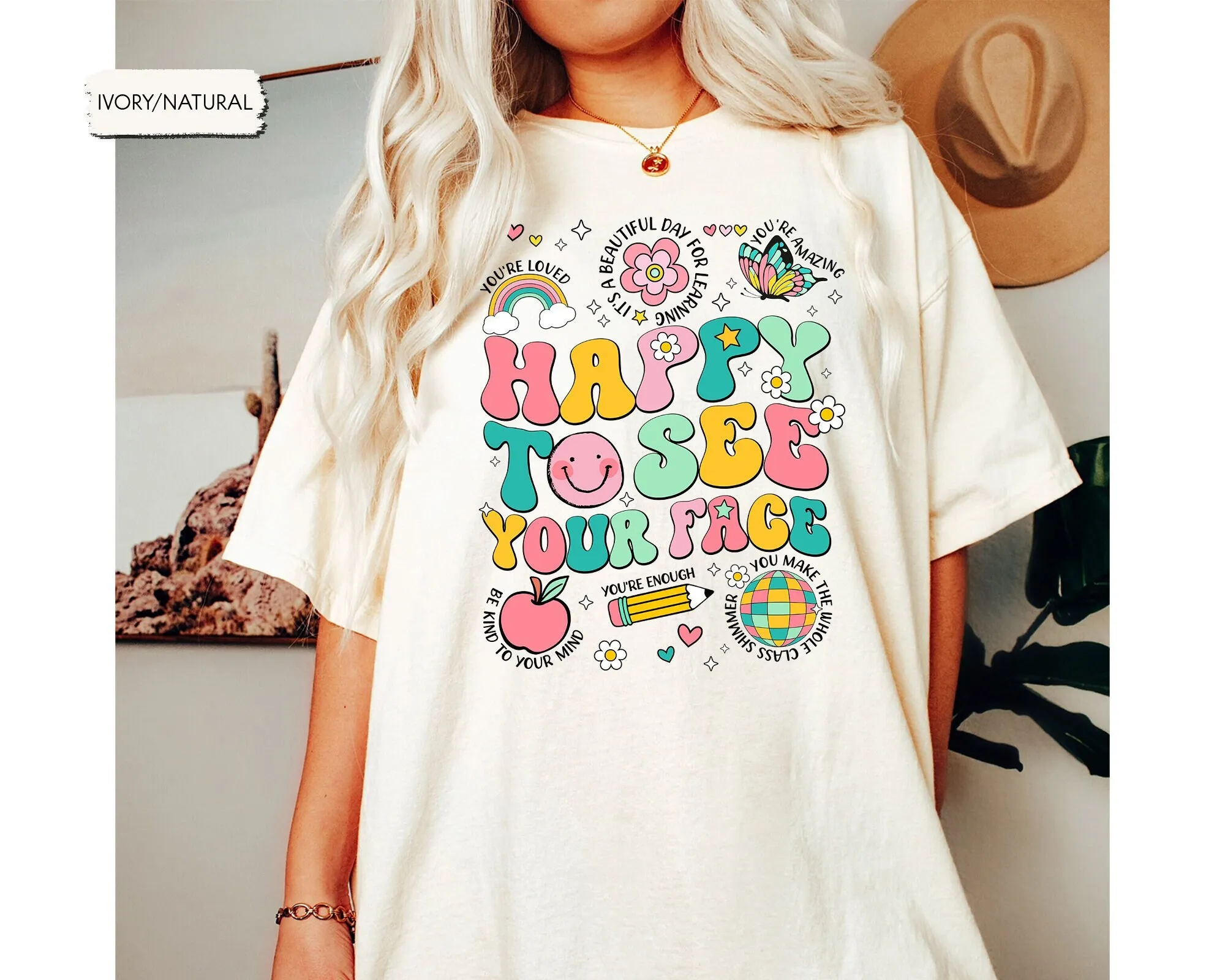 Футболка Happy To See Your Face для учителя назад в школе, первый день Groovy, милая